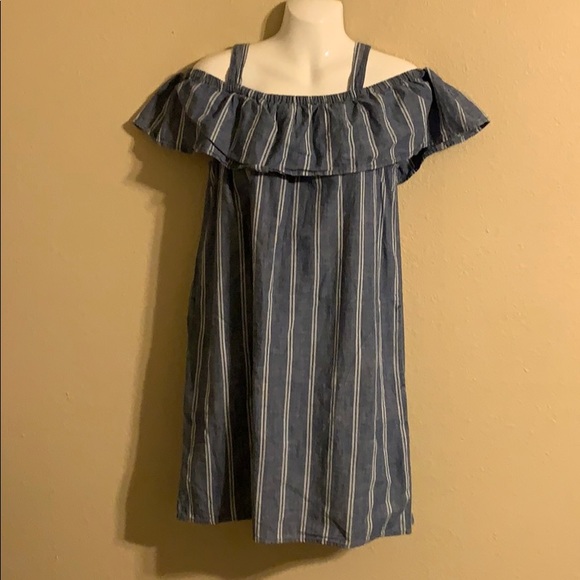 J. Crew striped off shoulder chambray dress M - Picture 2 of 4